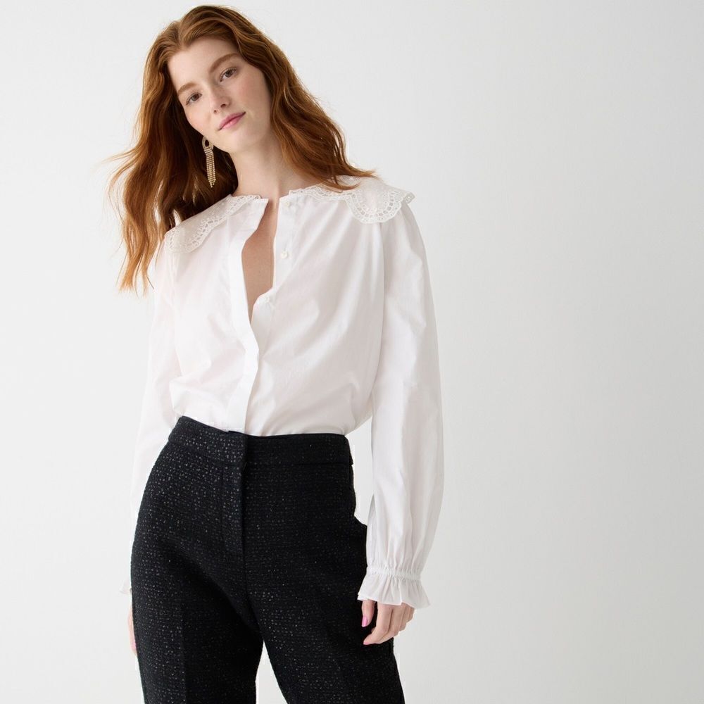 J Crew Lace Collar Poplin Cotton Top NWT